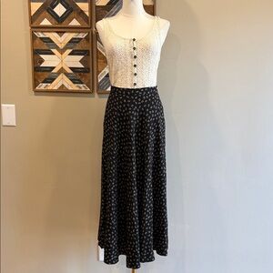 Vintage Ralph Lauren Black Patterned Maxi Skirt with Ivory Geometric Print sz 8